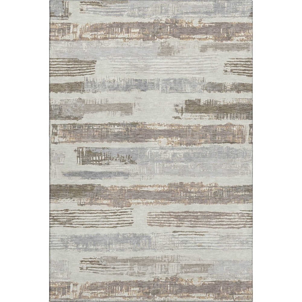 HomeRoots 8' X 10' Linen Gray and Ivory Striped Area Rug - Washable, UV Protected, Perfect for Busy Homes! 696498