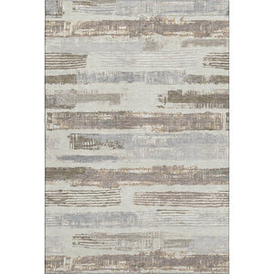 HomeRoots 9' X 12' Linen Gray & Ivory Striped Washable Area Rug - Durable, UV Protected, Family-Friendly Design 696499