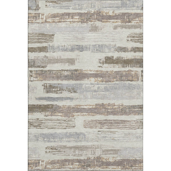 HomeRoots 9' X 12' Linen Gray & Ivory Striped Washable Area Rug - Durable, UV Protected, Family-Friendly Design 696499