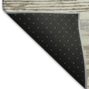 HomeRoots 9' X 12' Linen Gray & Ivory Striped Washable Area Rug - Durable, UV Protected, Family-Friendly Design 696499