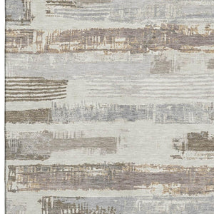 HomeRoots 9' X 12' Linen Gray & Ivory Striped Washable Area Rug - Durable, UV Protected, Family-Friendly Design 696499
