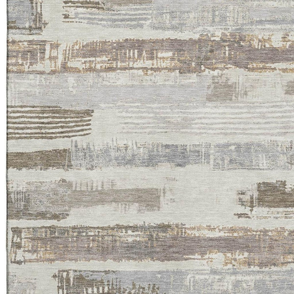 HomeRoots 9' X 12' Linen Gray & Ivory Striped Washable Area Rug - Durable, UV Protected, Family-Friendly Design 696499