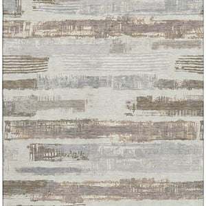 HomeRoots 9' X 12' Linen Gray & Ivory Striped Washable Area Rug - Durable, UV Protected, Family-Friendly Design 696499