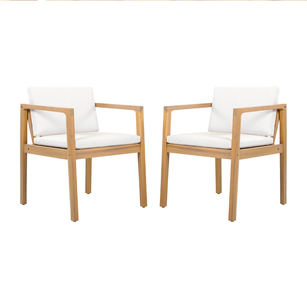 English Elm Outdoor Acacia Wood Dining Chairs Set of 2 Teak Finish Slatted Back Patio Seating N768P380148L