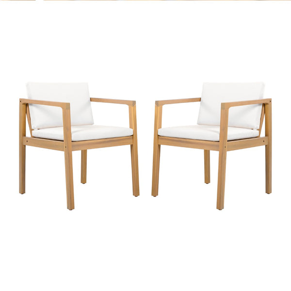 English Elm Outdoor Acacia Wood Dining Chairs Set of 2 Teak Finish Slatted Back Patio Seating N768P380148L