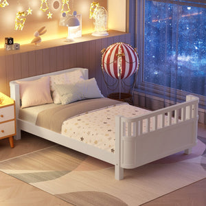 English Elm Twin Low Profile Pine Wood Kids Bed with Safety Rails and Fence Style Headboard W2593P367041