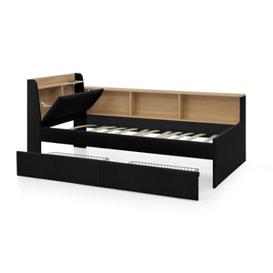 English Elm Twin Size Velvet Daybed With Storage Drawers, Wireless Charging & Led Lights For Small Spaces W1413S00110-GIGA