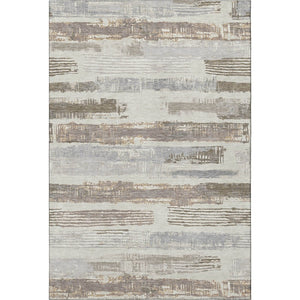 HomeRoots 10' X 14' Stylish Linen Gray & Ivory Striped Washable Area Rug with UV Protection for Easy Care 696500