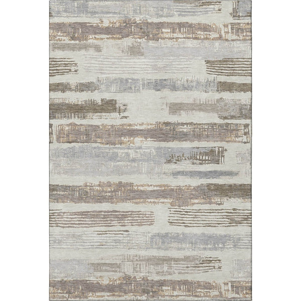 HomeRoots 10' X 14' Stylish Linen Gray & Ivory Striped Washable Area Rug with UV Protection for Easy Care 696500