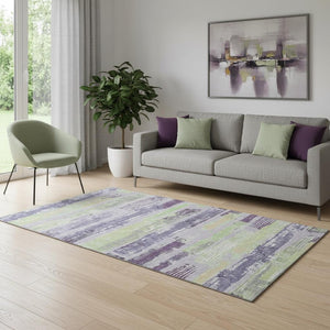 HomeRoots 5' X 8' Stylish Lavender Green and Ivory Striped Washable Area Rug with UV Protection for Easy Care 696502