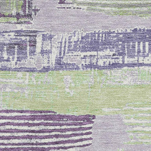 HomeRoots 5' X 8' Stylish Lavender Green and Ivory Striped Washable Area Rug with UV Protection for Easy Care 696502