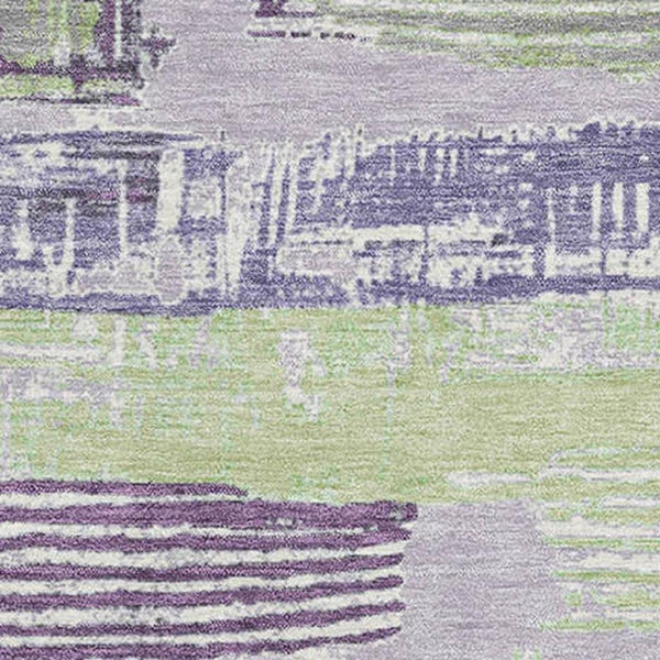 HomeRoots 5' X 8' Stylish Lavender Green and Ivory Striped Washable Area Rug with UV Protection for Easy Care 696502