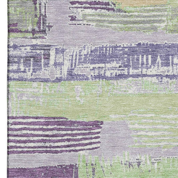 HomeRoots 5' X 8' Stylish Lavender Green and Ivory Striped Washable Area Rug with UV Protection for Easy Care 696502