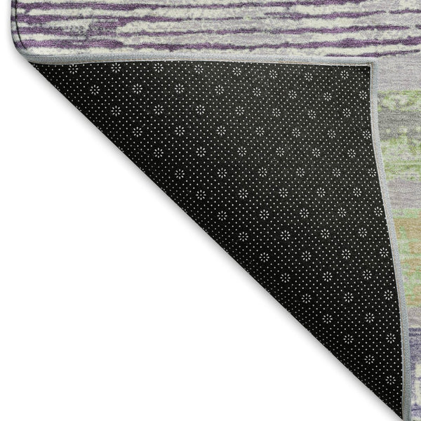 HomeRoots 9' X 12' Stylish Lavender Green and Ivory Striped Washable Area Rug with UV Protection & Comfort 696505