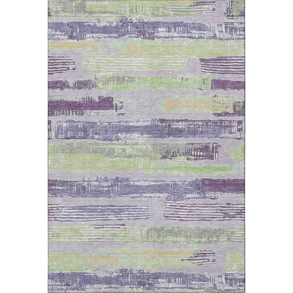 HomeRoots 9' X 12' Stylish Lavender Green and Ivory Striped Washable Area Rug with UV Protection & Comfort 696505