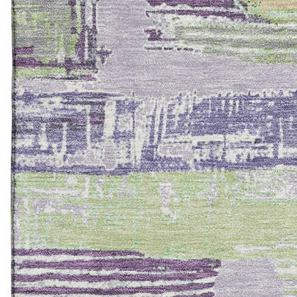 HomeRoots 10' X 14' Stylish Lavender Green & Ivory Striped Washable Area Rug with UV Protection & Durability 696506