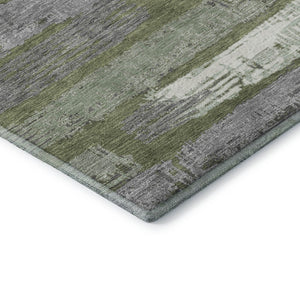 HomeRoots 5' X 8' Striped Olive Green, Gray & Silver Washable Area Rug with UV Protection for Indoor & Outdoor Use 696508