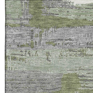 HomeRoots 5' X 8' Striped Olive Green, Gray & Silver Washable Area Rug with UV Protection for Indoor & Outdoor Use 696508