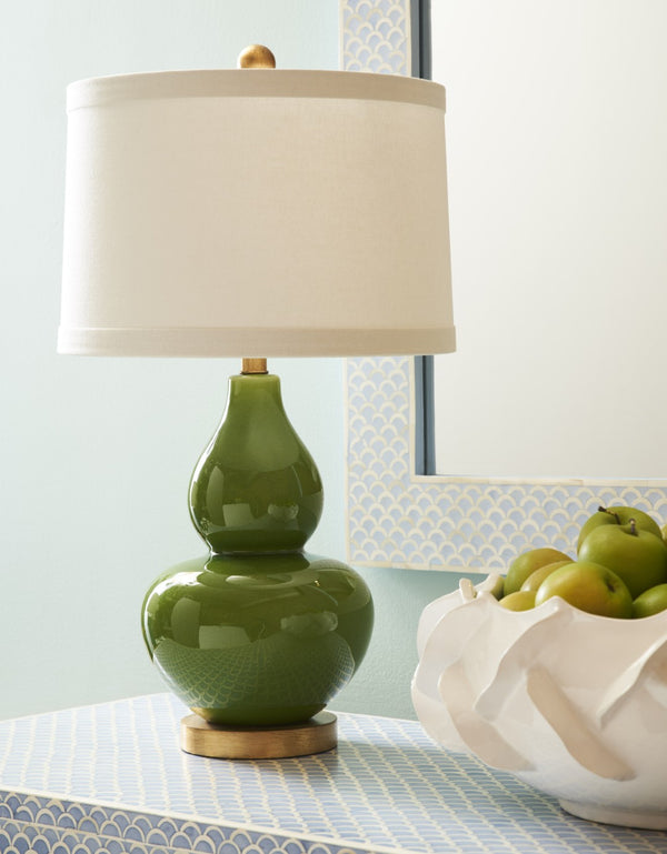 Chelsea House Gourd Ceramic Lamp 27" Tall In Gloss Apple Green With Antique Gold Leaf Accents For Stylish Rooms 69651