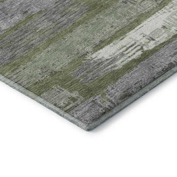HomeRoots 8' X 10' Olive Green Gray Silver Striped Area Rug - Washable, UV-Protected, Pet-Friendly Design! 696510