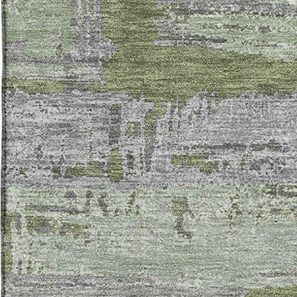HomeRoots 8' X 10' Olive Green Gray Silver Striped Area Rug - Washable, UV-Protected, Pet-Friendly Design! 696510