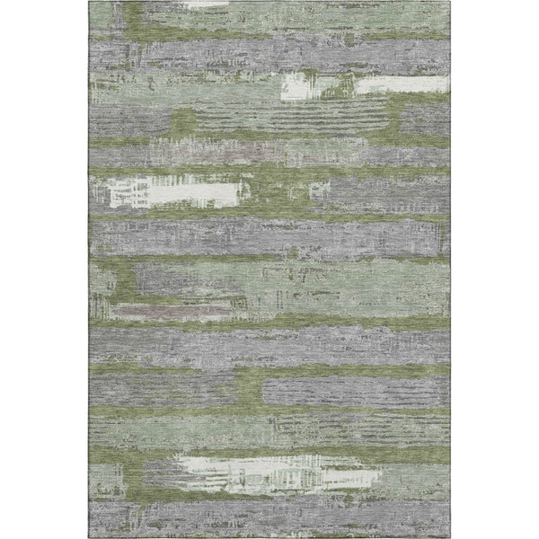 HomeRoots 9' Olive Green, Gray & Silver Striped Washable Area Rug – UV Protected, Stain Resistant & Durable Design! 696511