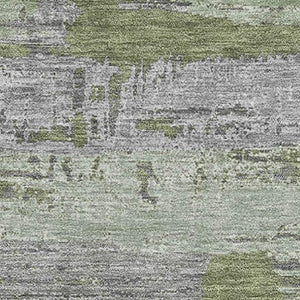 HomeRoots 9' Olive Green, Gray & Silver Striped Washable Area Rug – UV Protected, Stain Resistant & Durable Design! 696511