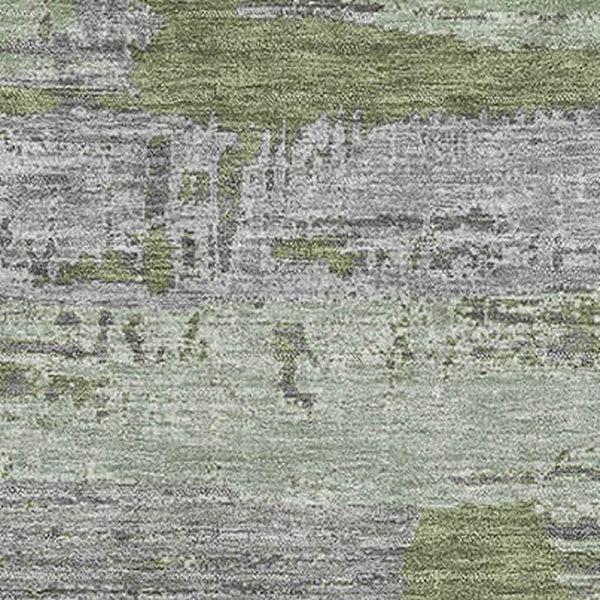 HomeRoots 9' Olive Green, Gray & Silver Striped Washable Area Rug – UV Protected, Stain Resistant & Durable Design! 696511