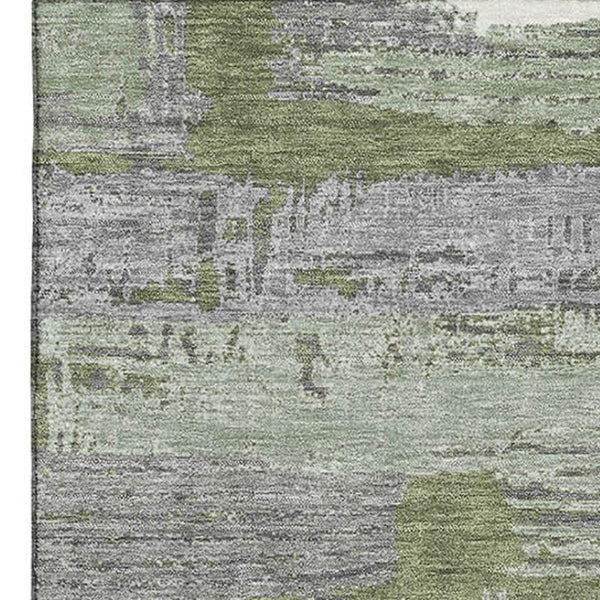 HomeRoots 9' Olive Green, Gray & Silver Striped Washable Area Rug – UV Protected, Stain Resistant & Durable Design! 696511