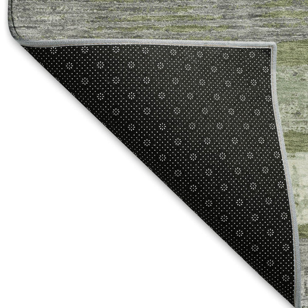 HomeRoots 10' Olive Green Gray Silver Striped Area Rug - Washable, UV Protected, Durable for Indoor & Outdoor Use 696512