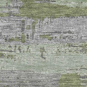 HomeRoots 10' Olive Green Gray Silver Striped Area Rug - Washable, UV Protected, Durable for Indoor & Outdoor Use 696512