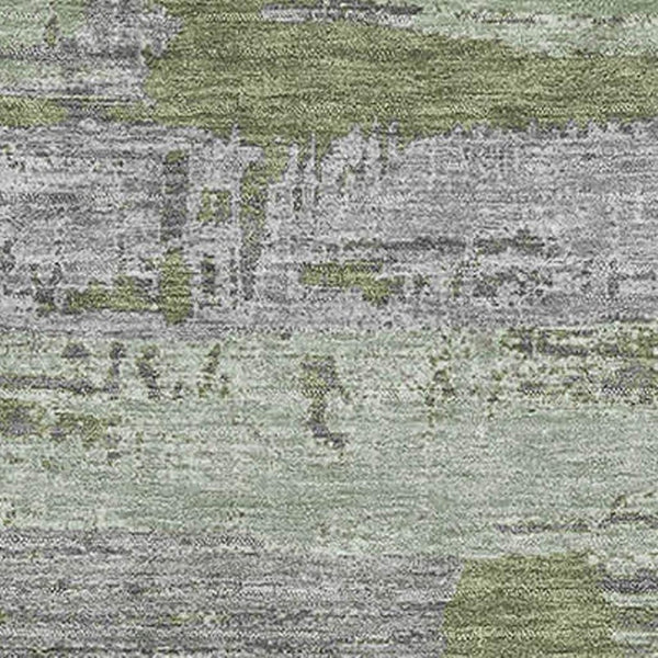 HomeRoots 10' Olive Green Gray Silver Striped Area Rug - Washable, UV Protected, Durable for Indoor & Outdoor Use 696512