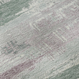 HomeRoots 8' Striped Washable Round Rug in Pale Aqua, Sage & Ivory - UV Protected, Non-Slip, Perfect for Home! 696515