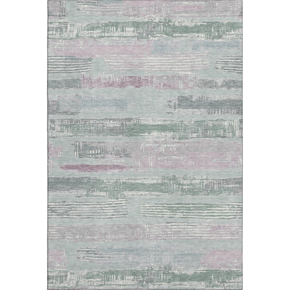 HomeRoots 9' X 12' Pale Aqua Sage and Ivory Striped Washable Area Rug - Durable, UV-Protected & Stylish Design 696517
