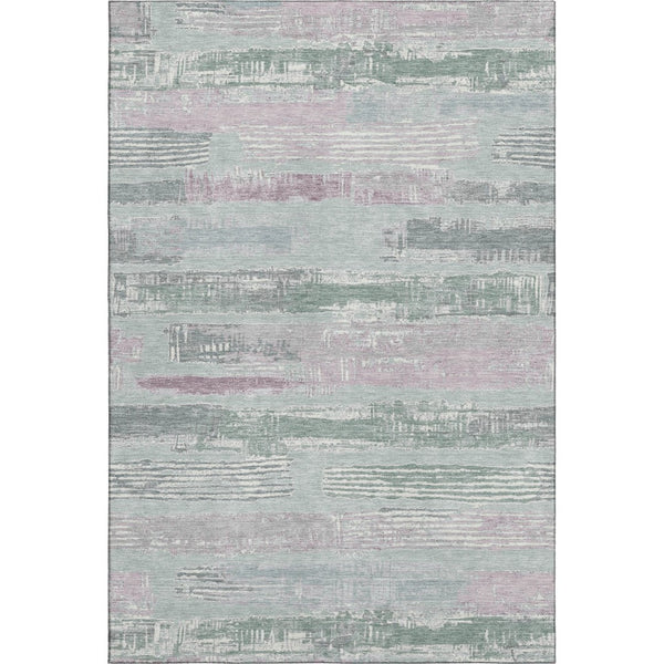 HomeRoots 9' X 12' Pale Aqua Sage and Ivory Striped Washable Area Rug - Durable, UV-Protected & Stylish Design 696517