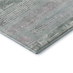 HomeRoots 9' X 12' Pale Aqua Sage and Ivory Striped Washable Area Rug - Durable, UV-Protected & Stylish Design 696517