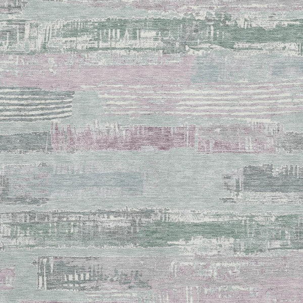 HomeRoots 9' X 12' Pale Aqua Sage and Ivory Striped Washable Area Rug - Durable, UV-Protected & Stylish Design 696517