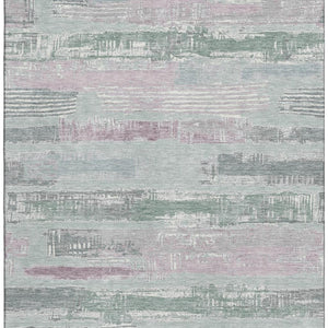 HomeRoots 9' X 12' Pale Aqua Sage and Ivory Striped Washable Area Rug - Durable, UV-Protected & Stylish Design 696517