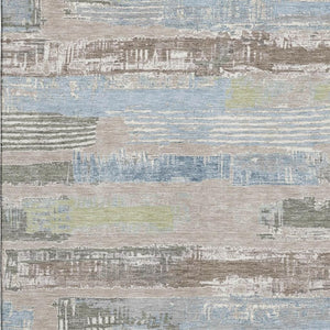 HomeRoots 5' X 8' Stylish Taupe Blue and Green Striped Area Rug - Washable, UV Protected, Pet-Friendly Design 696520