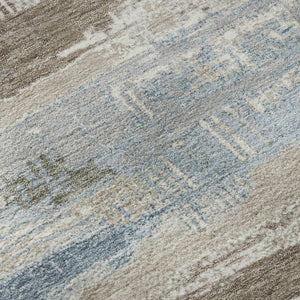 HomeRoots 8' Stylish Taupe Blue & Green Striped Washable Round Rug with UV Protection for Home & Patio 696521