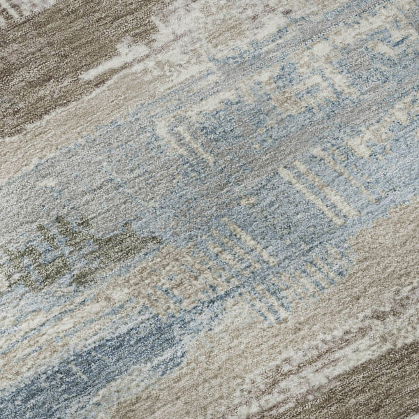 HomeRoots 8' Stylish Taupe Blue & Green Striped Washable Round Rug with UV Protection for Home & Patio 696521