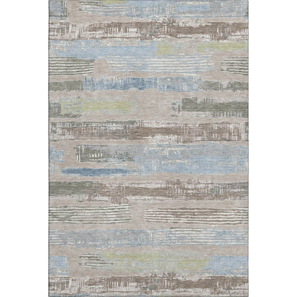 HomeRoots 8' X 10' Washable Taupe Blue Green Striped Area Rug - UV Protected, Stain Resistant, Non-Slip Backing 696522