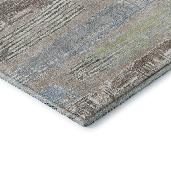 HomeRoots 8' X 10' Washable Taupe Blue Green Striped Area Rug - UV Protected, Stain Resistant, Non-Slip Backing 696522