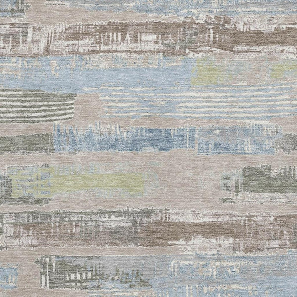 HomeRoots 8' X 10' Washable Taupe Blue Green Striped Area Rug - UV Protected, Stain Resistant, Non-Slip Backing 696522