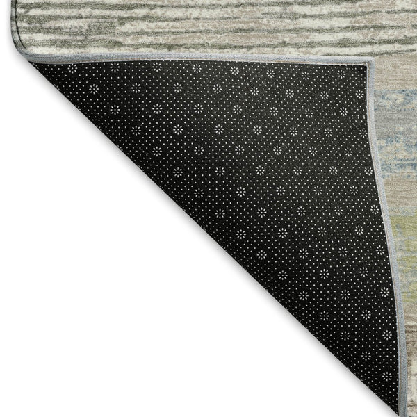 HomeRoots 9' X 12' Striped Area Rug in Taupe, Blue & Green - Washable, UV Protected for Busy Homes! 696523
