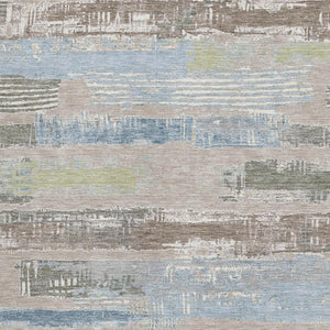 HomeRoots 9' X 12' Striped Area Rug in Taupe, Blue & Green - Washable, UV Protected for Busy Homes! 696523