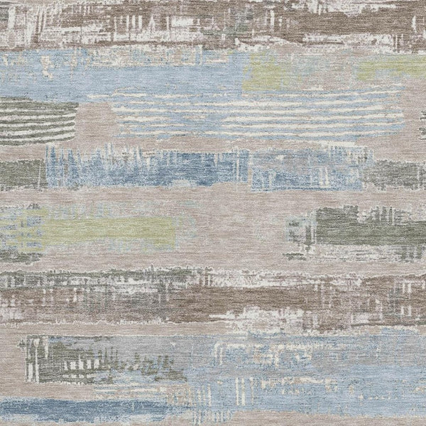 HomeRoots 9' X 12' Striped Area Rug in Taupe, Blue & Green - Washable, UV Protected for Busy Homes! 696523