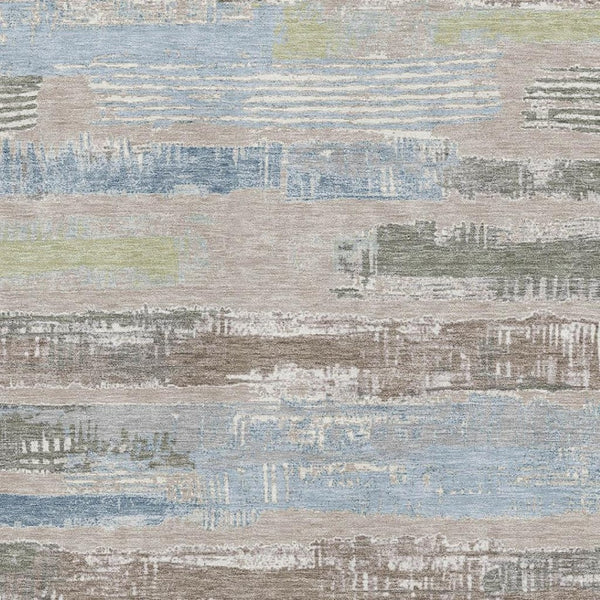 HomeRoots 10' Taupe Blue & Green Striped Washable Area Rug - Durable, UV-Protected, Stain-Resistant Design! 696524