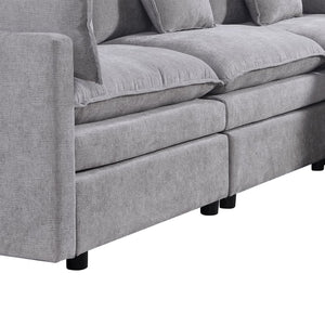 English Elm 108.66"Modern Chenille L-Shaped Sectional Sofa with Convertible Chaise, Solid Wood Frame, Plush Foam Comfort and Ottoman Set for Spacious Living Room Light Gray W1036S00055
