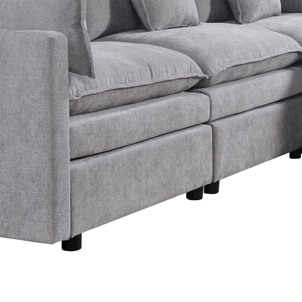 English Elm 108.66"Modern Chenille L-Shaped Sectional Sofa with Convertible Chaise, Solid Wood Frame, Plush Foam Comfort and Ottoman Set for Spacious Living Room Light Gray W1036S00055